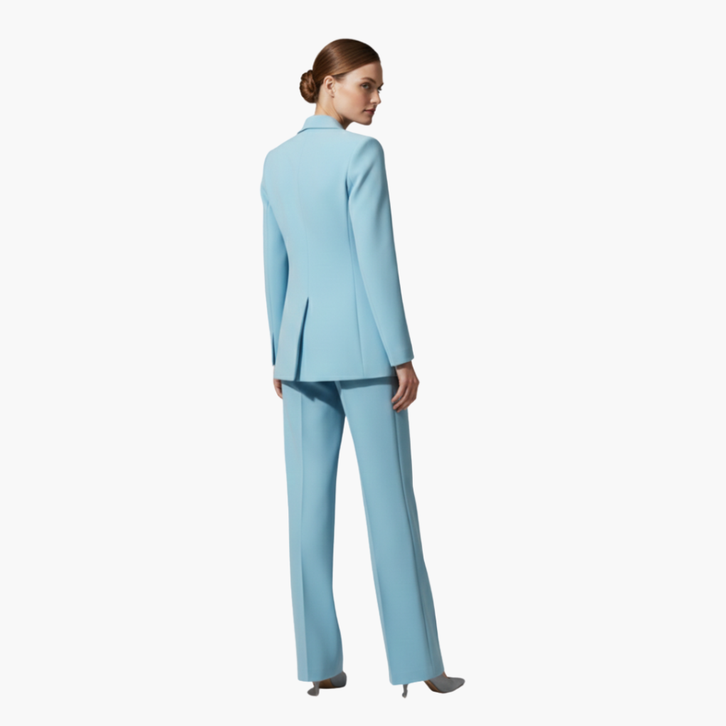 Women's Blazer Suit Set with Notch Lapel and Straight Trousers - 11