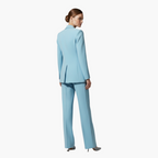 Women's Blazer Suit Set with Notch Lapel and Straight Trousers - 11