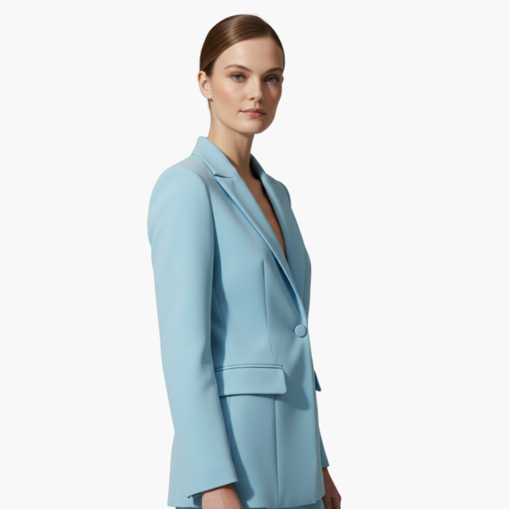 Women's Blazer Suit Set with Notch Lapel and Straight Trousers - 12