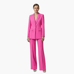 Women's Blazer Suit Set with Notch Lapel and Straight Trousers - Pink