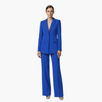 Women's Blazer Suit Set with Notch Lapel and Straight Trousers - Blue