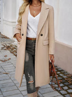 Women's Oversized Trench Coat Notched Lapel with Belt - Beige
