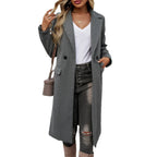 Women's Oversized Trench Coat Notched Lapel with Belt - Grey