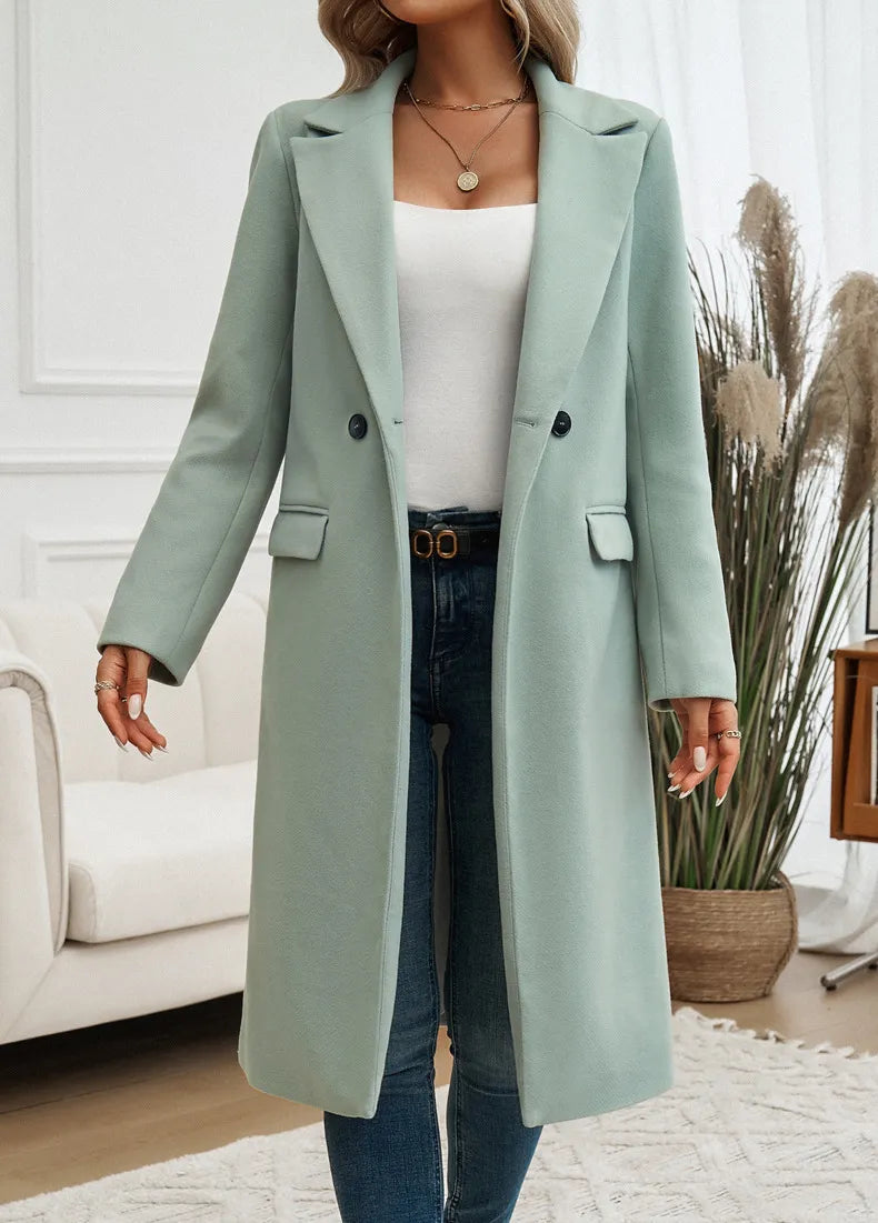 Women's Oversized Trench Coat Notched Lapel with Belt - Sage Green