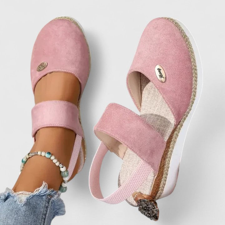 Women's Wedge Sandals with Elastic Strap and Woven Platform - 3