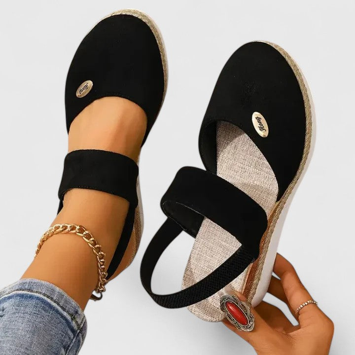 Women's Wedge Sandals with Elastic Strap and Woven Platform - 4