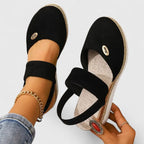 Women's Wedge Sandals with Elastic Strap and Woven Platform - 4