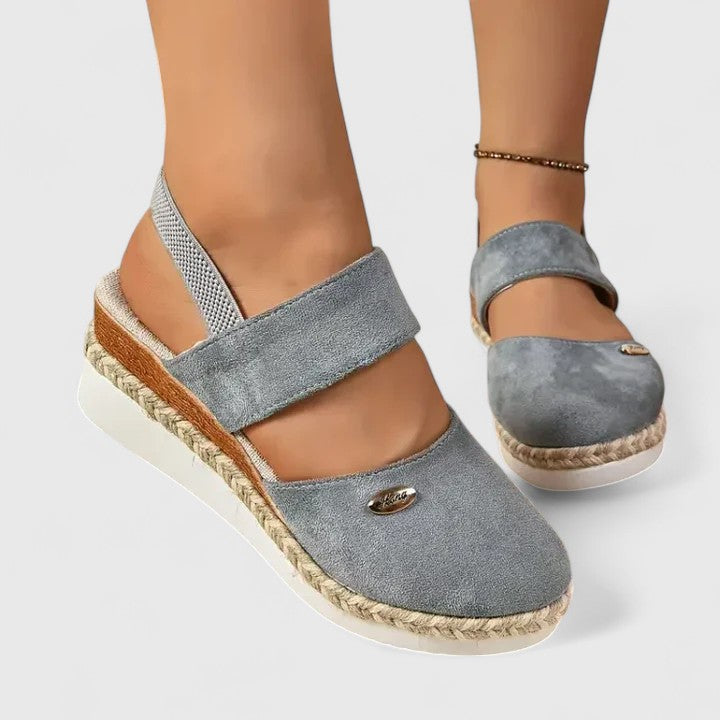Women's Wedge Sandals with Elastic Strap and Woven Platform - 6