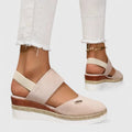 Women's Wedge Sandals with Elastic Strap and Woven Platform - Beige