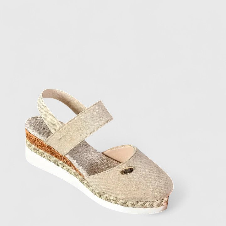 Women's Wedge Sandals with Elastic Strap and Woven Platform - 2