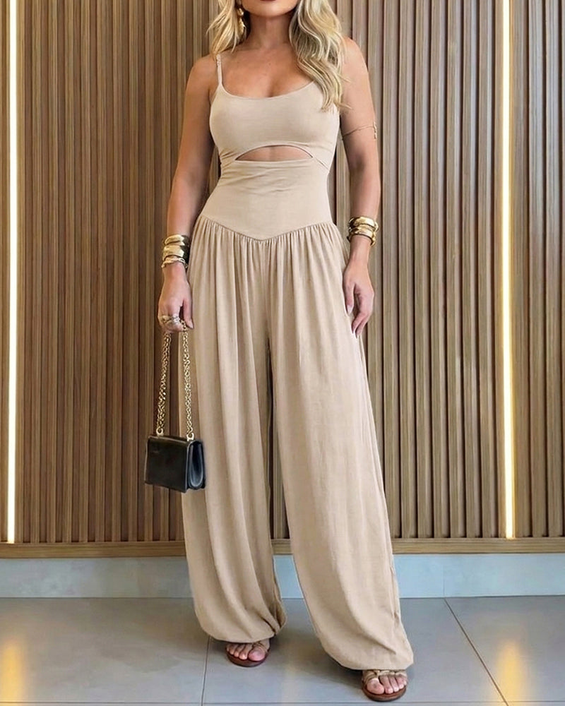 Women's Jumpsuit Cami Backless Ruched High Waist Cut-Out - Apricot