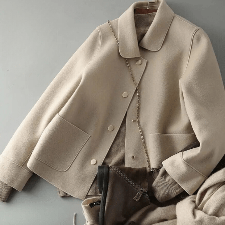 Women's Button-Front Jacket with Peter Pan Collar - Beige