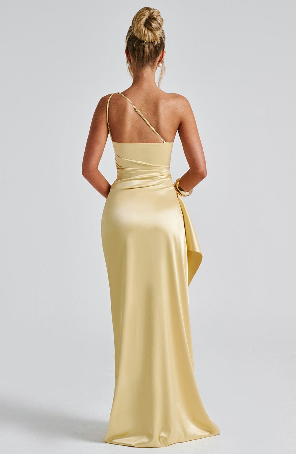 Women's Maxi Dress One Shoulder Ruched Bodycon with Thigh Slit - 6