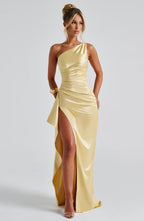 Women's Maxi Dress One Shoulder Ruched Bodycon with Thigh Slit - 2
