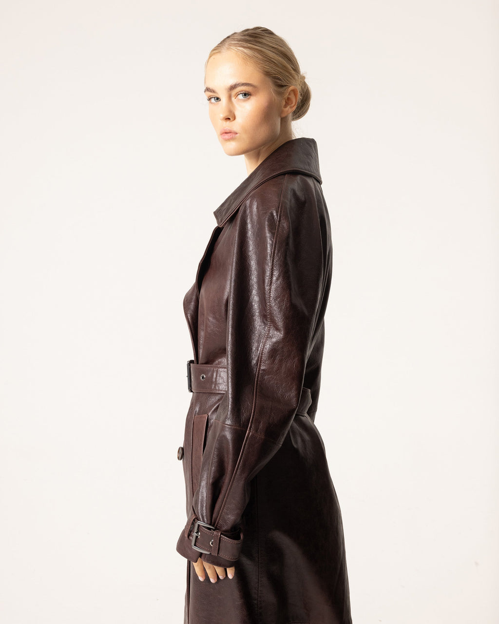 Women's Trench Coat Belted Collar Long Sleeve - 2