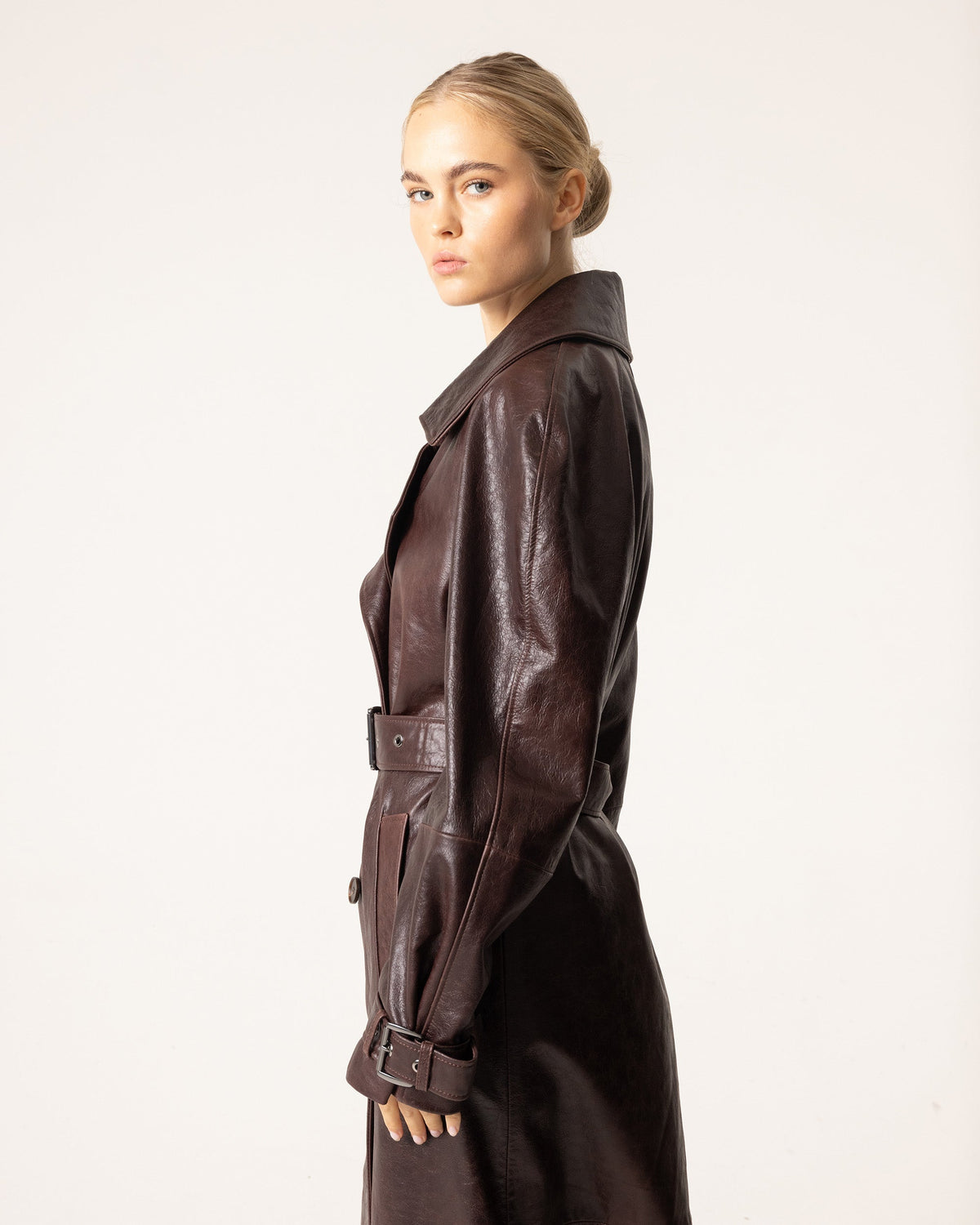 Women's Trench Coat Belted Collar Long Sleeve - 2