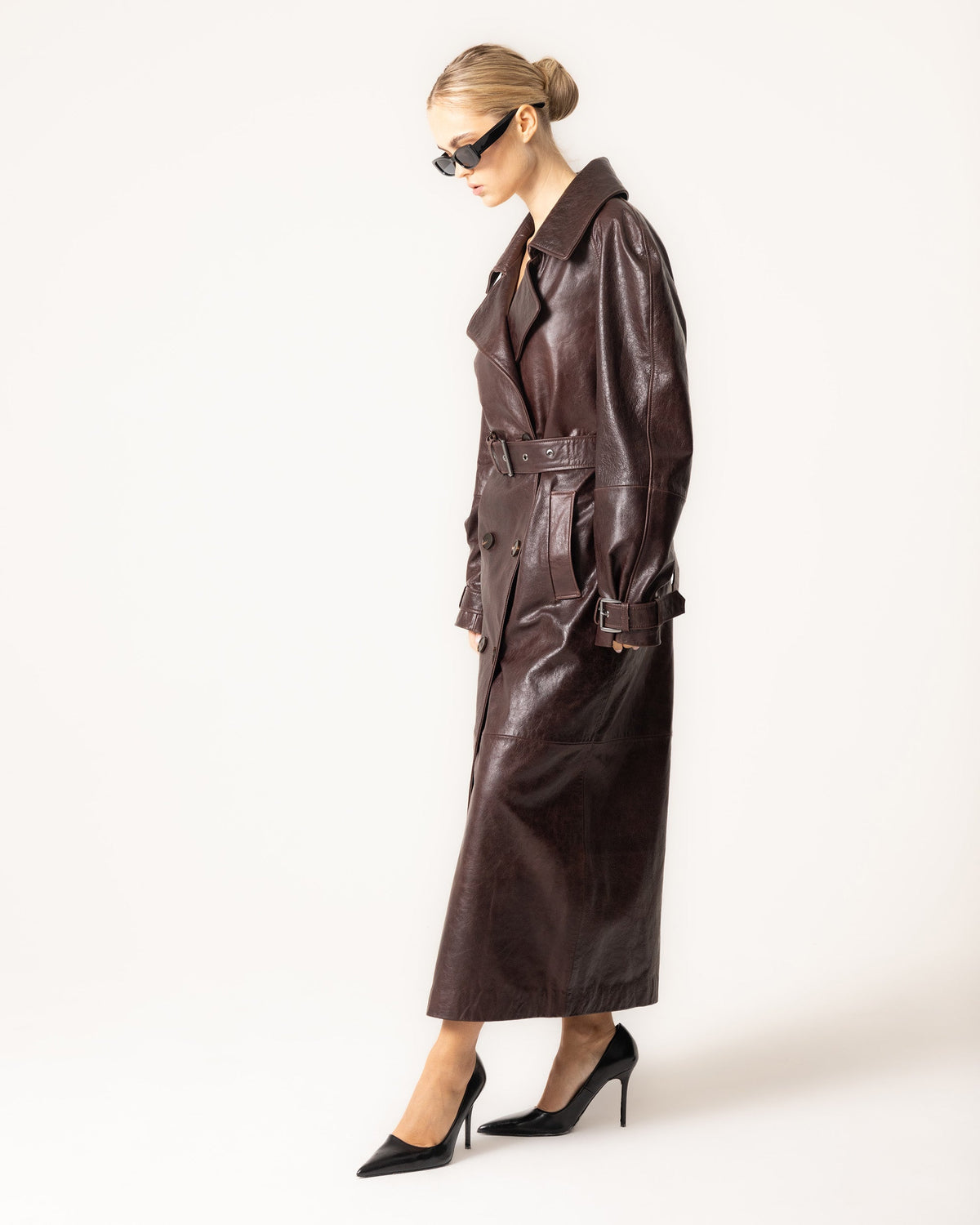 Women's Trench Coat Belted Collar Long Sleeve - 4