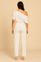 Women's One-Shoulder Jumpsuit with Draped Neckline and Tailored Waist - 3
