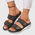 Women's Sandals with Adjustable Straps and Sparkling Diamante Detail - Black