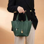 Women's Structured Bucket Bag with Twist-Lock Clasp - 23