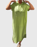 Women's Hooded Dress Short Sleeve with Kangaroo Pocket - Green