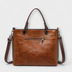 Women's Structured Tote Handbag with Front Pockets - 5