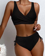 Women's V-Neck Wrap Bikini with Ruched Tie-Side Bottoms - 2