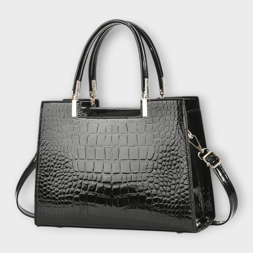Women's Handbag with Glossy Crocodile-Effect Pattern - 2