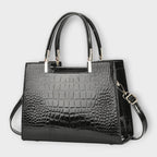 Women's Structured Handbag with Croc-Effect Panelling - 2