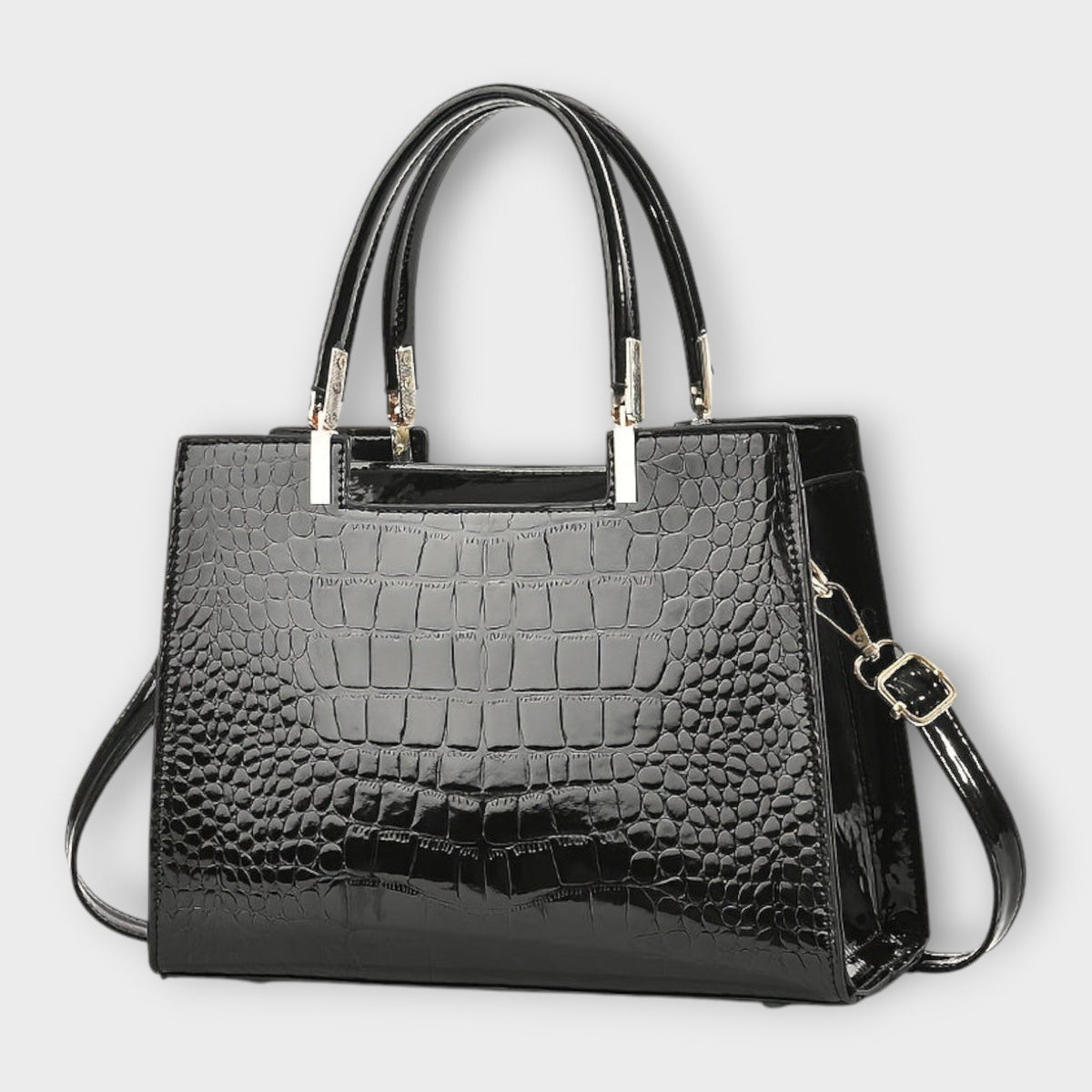 Women's Structured Handbag with Croc-Effect Panelling - 2
