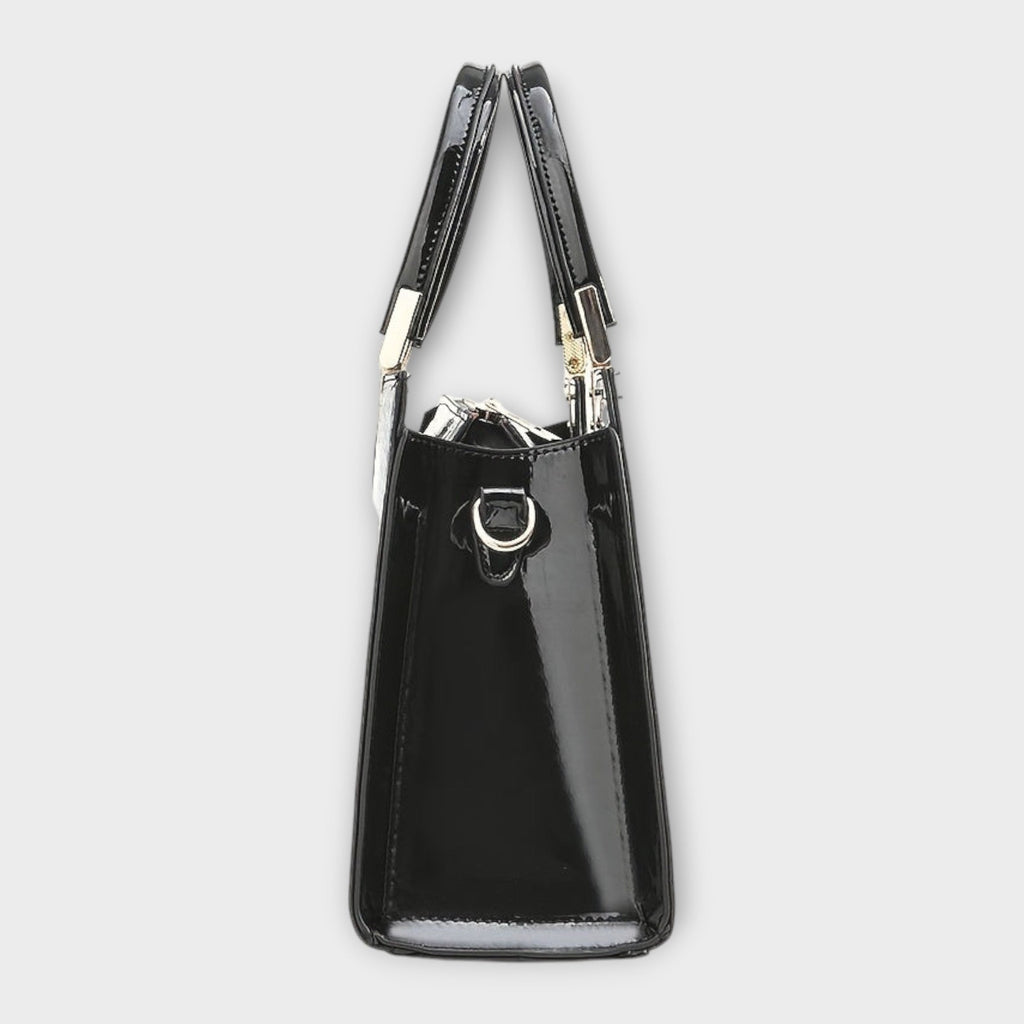 Women's Structured Handbag with Croc-Effect Panelling - 3