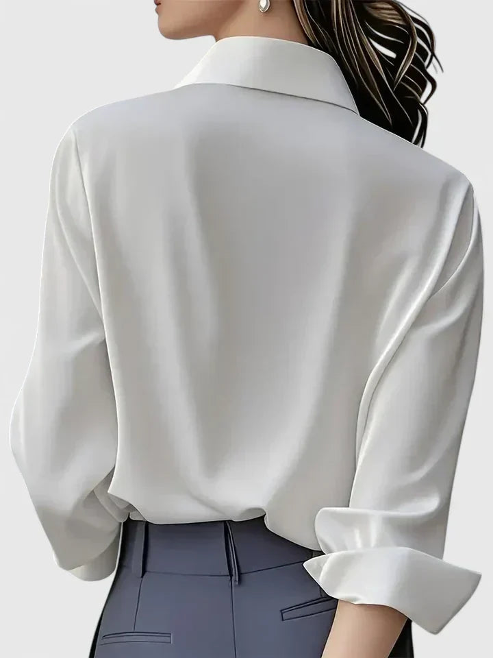 Women's Long Sleeve Shirt with Collar and Curved Hem - 8