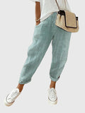 Women's Trousers with Elastic Waistband and Side Pockets - Green