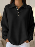 Women's Jumper with Collar and Button Placket - Black