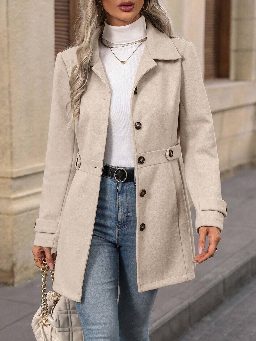 Women's Belted Coat with Tailored Silhouette - 4