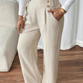 Women's High-Waist Wide-Leg Trousers with Elastic Waist - Apricot