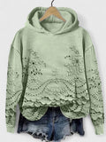 Women's Hooded Jumper with Floral Lace Trim and Scalloped Hem - Green