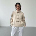 Women's Track Jacket with Button Loops and Contrast Stripes - 6