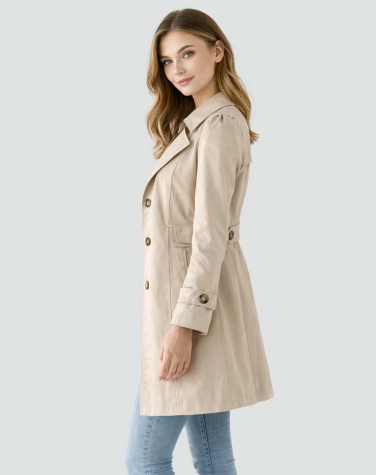 Women's Slim Fit Trench Coat with Lapel Collar - 3