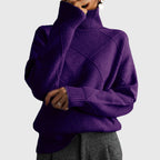 Women's Roll Neck Jumper with Geometric Knit Pattern - Purple