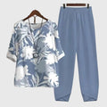 Women's Two Piece Set with Butterfly Print and Relaxed Fit - Blue