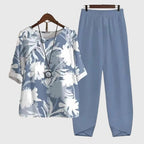 Women's Two Piece Set with Butterfly Print and Relaxed Fit - Blue