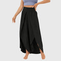 Women's Flared Trousers with Integrated Shorts and Split Hem - Black