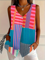 Women's Sleeveless Blouse with V-Neck and Button Front - 3