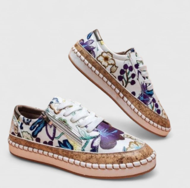 Women's Trainers Slip-On Floral Print with Espadrille Sole - Blue Flora