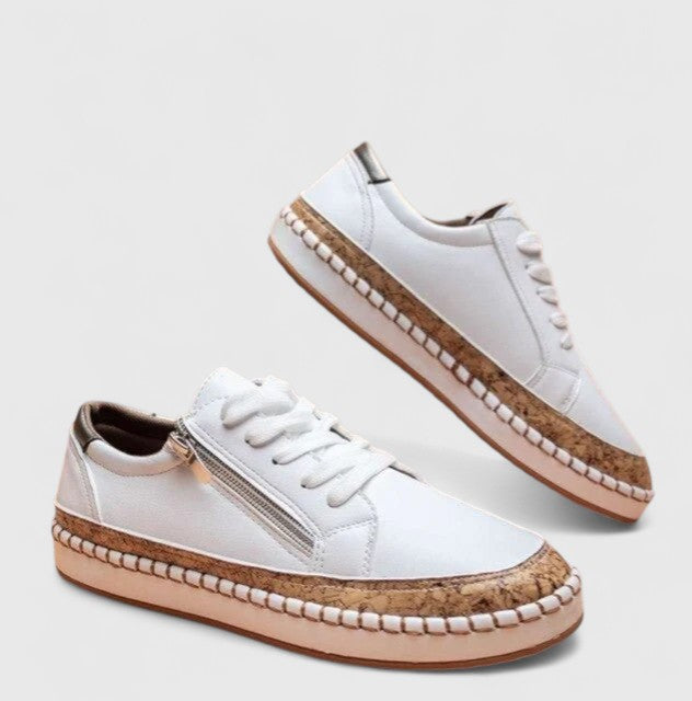 Women's Trainers Slip-On Floral Print with Espadrille Sole - Pure White