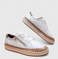 Women's Trainers Slip-On Floral Print with Espadrille Sole - Pure White