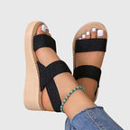 Women's Sandals with Ankle Strap and Platform Sole - Black