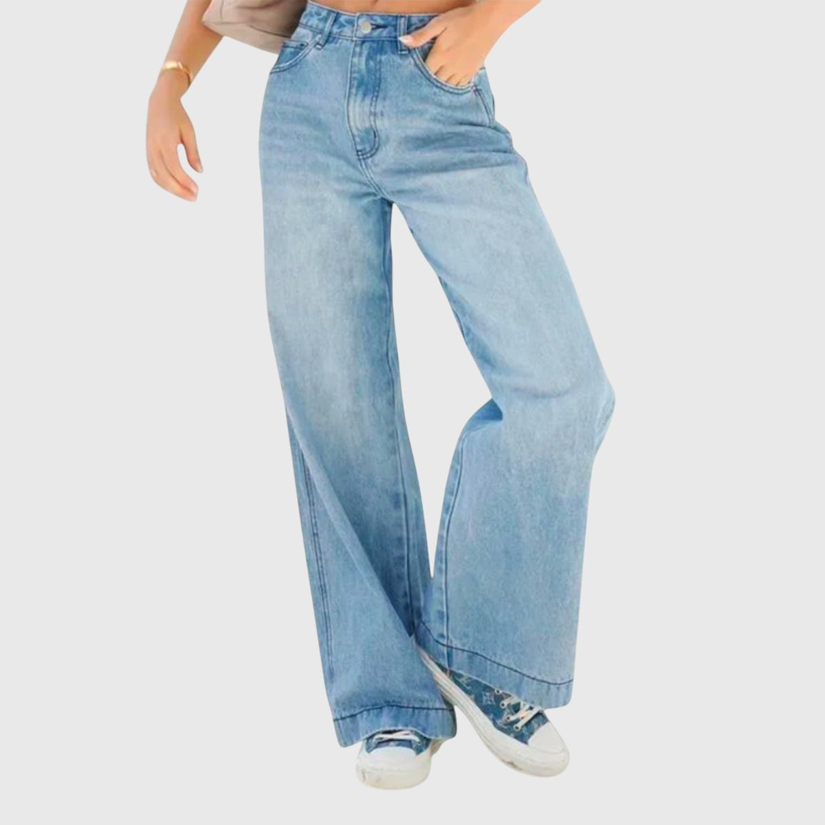 Women's Baggy Denim Trousers with Wide Leg and High Waist