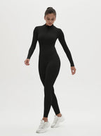 Women's Fleece Lined Jumpsuit with Zip Neckline and Long Sleeves - 13